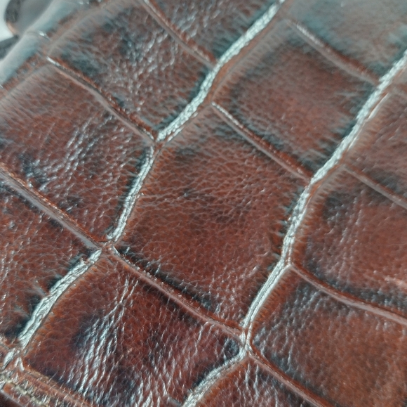 Fossil Brown Leather Turn Lock Croc Embossed Crossbody Bag w/ Key - Picture 6 of 16